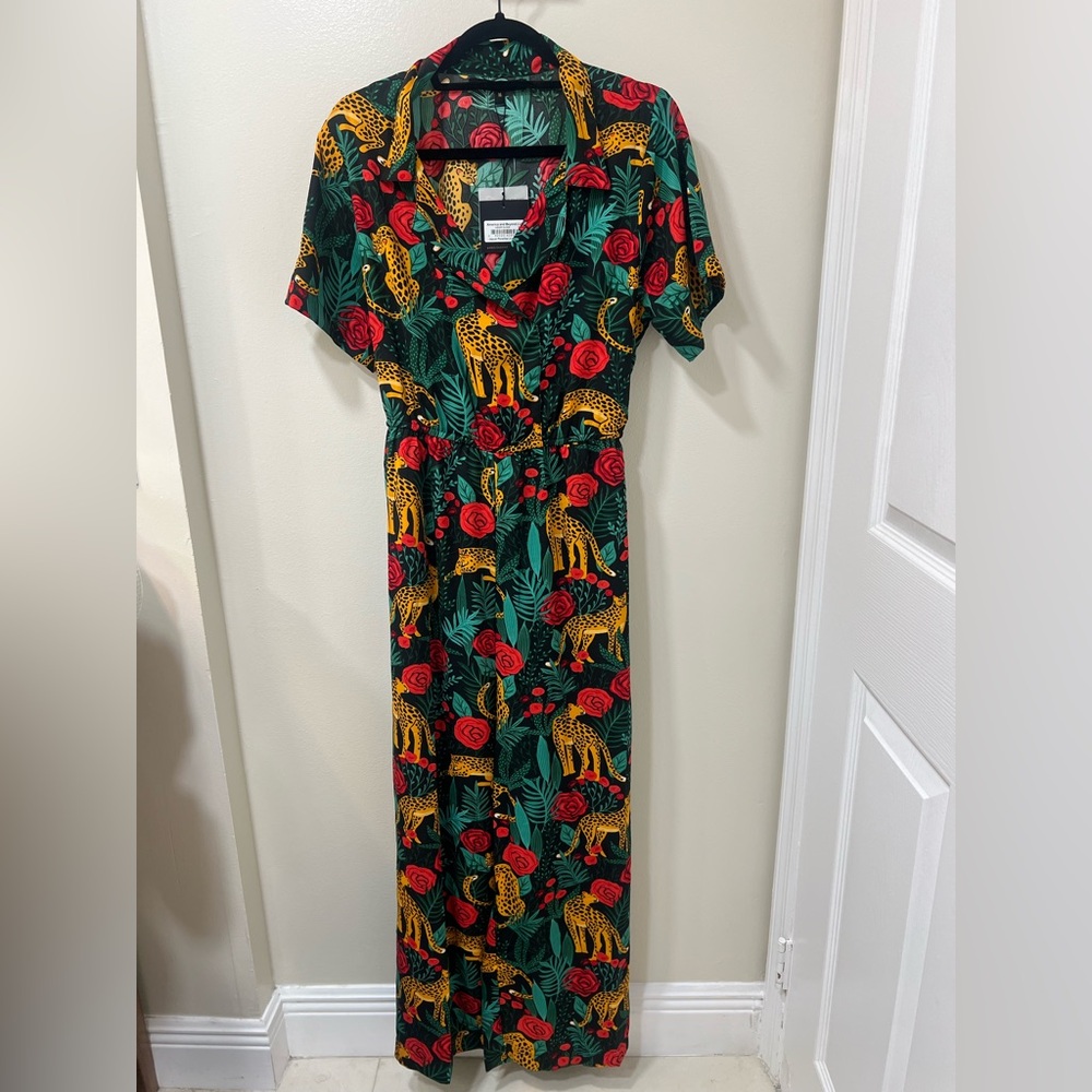 Vibrant Animal Print Dress with Red and Green Accents